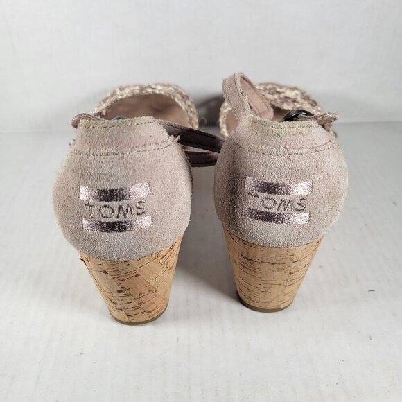 Toms Woman Stucco Satin Woven Peep Toe Platform Cork 2.5" Wedge Shoes Size 9.5 - Picture 7 of 7